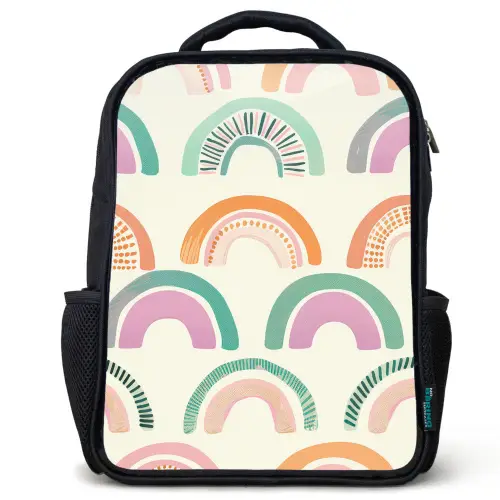 Regenboog - Pastel - Patroon Rugzak - Zwart middel -3d