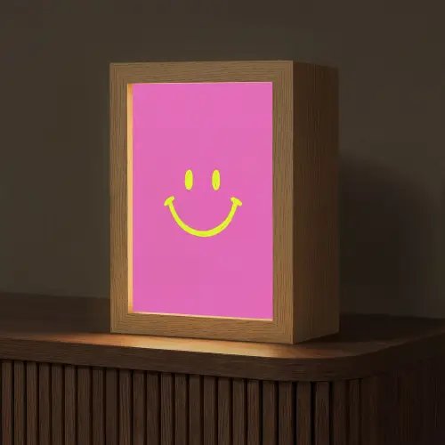 Smiley - Vrolijk - Roze Light Box met kabel (Tafellamp) klein -z3d_website
