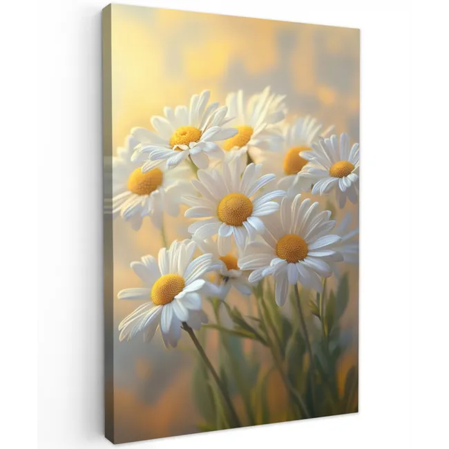 Madeliefjes - Wit - Zonlicht Tuinposter op houten frame 2 cm dik klein -3d