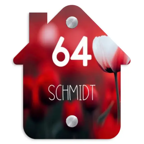 Rode tulpen - Modern Naambord Huisje klein -3d