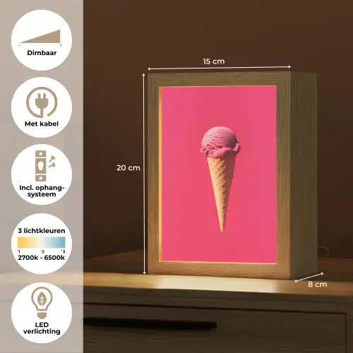 Schepijs - Roze - Hoorntje Light Box met kabel (Tafellamp) klein -USP_NL