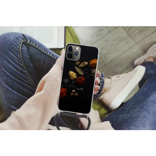 Kruiden - Zwart - Specerijen - Keuken - Koken Hoesje iPhone 12 Pro met koord klein -hand