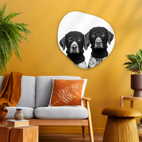 Honden - Bivakmuts - Zwart - wit Wandcirkel Organisch Aluminium middel -sfeer4