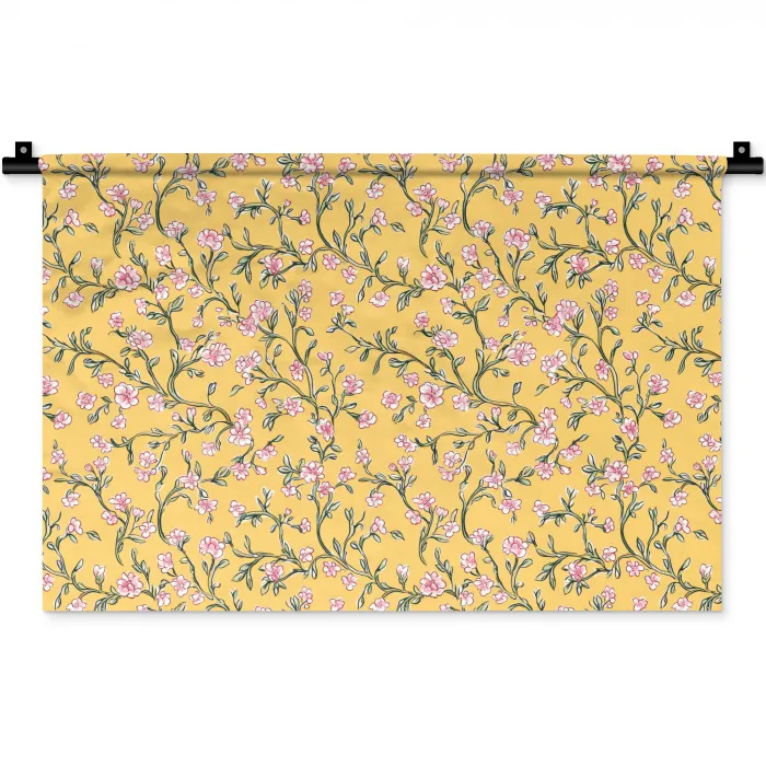 Bloemen - Motief - Geel Wandkleed katoen klein 269 -zz3d