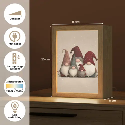 Kabouters - Kerst - Sneeuw - Puntmutsen Light Box met kabel (Tafellamp) klein -USP_NL