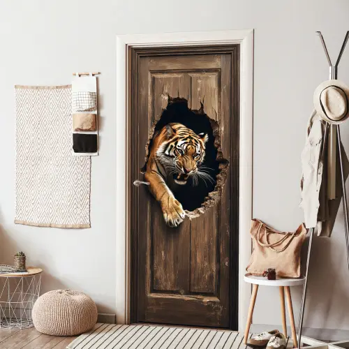 Tijger - Doorkijk - Deur - Hout - Dieren deurposter klein -sfeer6