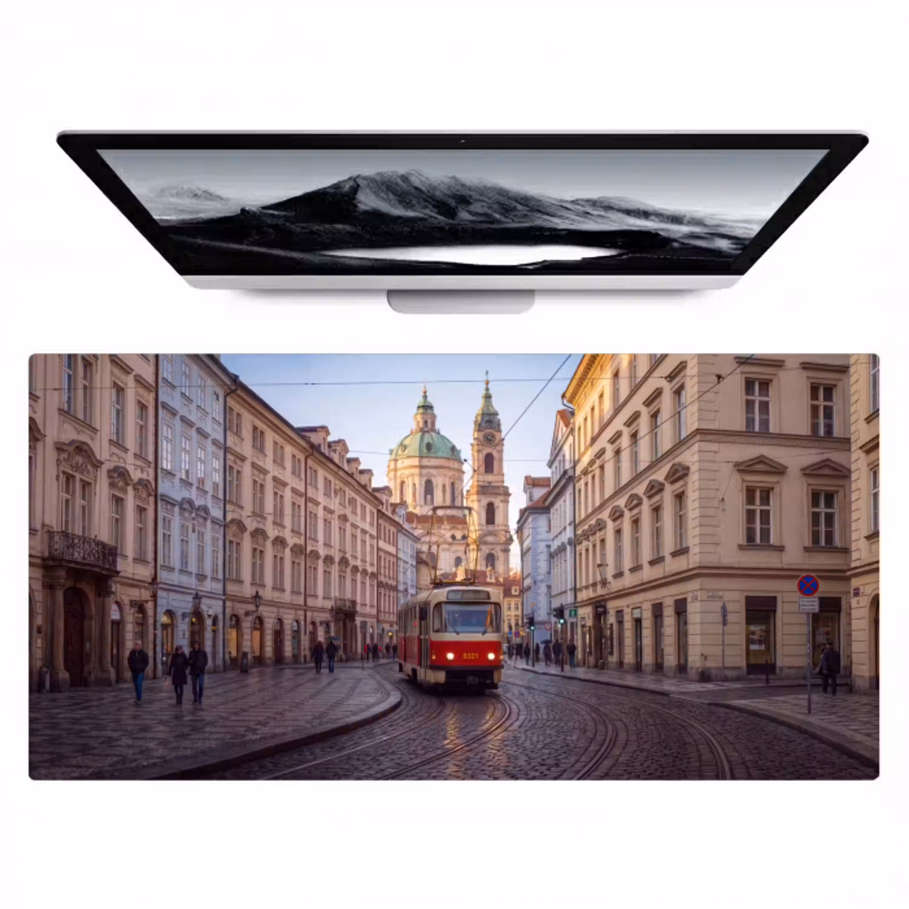 Tram - Straat - Stadsgezicht - Klassiek - Rood Muismat XXL klein -zzz3d