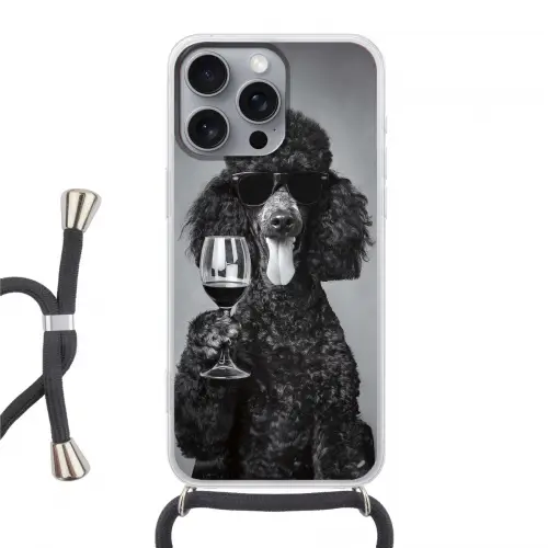 Hond - Krullen - Zonnebril - Wijn Hoesje iPhone 16 Pro Max met koord klein -3d