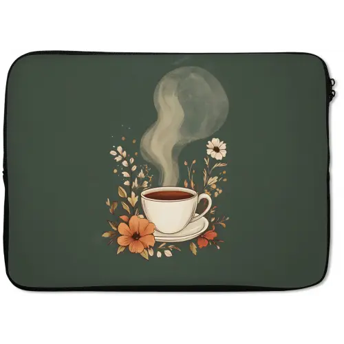 Kop - Bloemen - Groen - Koffie laptophoes neopreen klein -zkaufland3dotto
