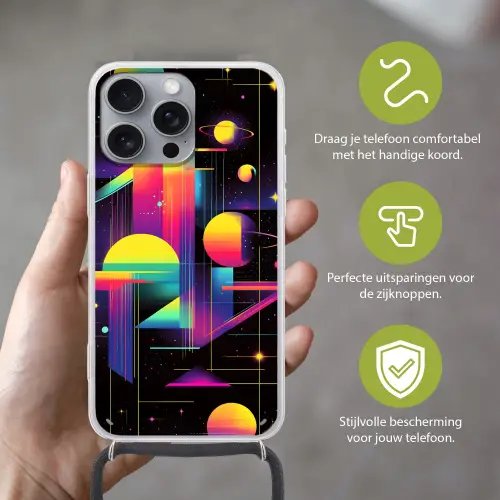 Abstract - Vormen - Kleurrijk - Lijnen Hoesje iPhone 16 Pro Max met koord klein -sfeer2_NL