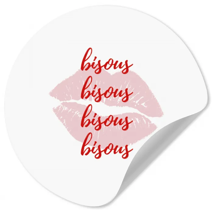 Bisous - Lip - Wit - Rood Wandcirkel behangsticker klein -3d