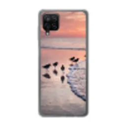 Meeuwen - Strand - Zee - Roze Telefoonhoesje Samsung Galaxy A12 klein -3d