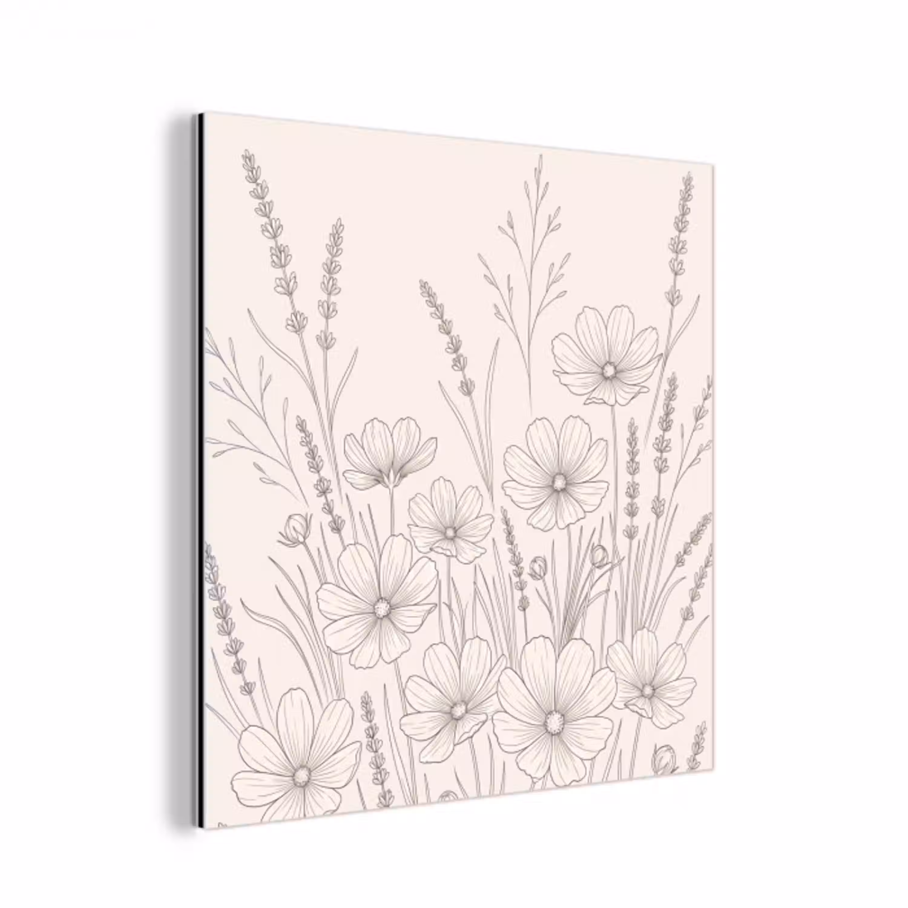 Minimalistisch - Modern - Bloemen - Beige aluminium wit klein -3d
