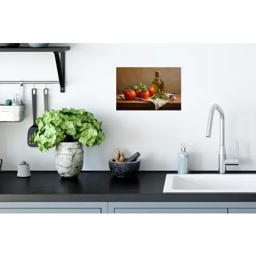 Tomaten - Olijfolie - Stilleven Muursticker klein -keuken
