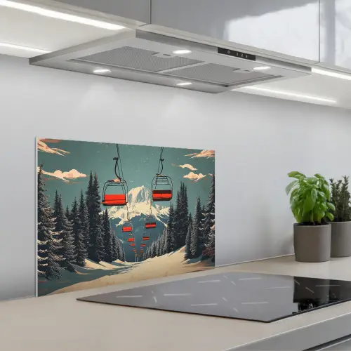 Sneeuw - Skilift - Rood - Bomen keuken achterwand spatscherm klein -3d_schuin