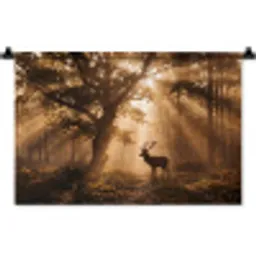 Hert - Bos - Mistig - Natuur - Goud Wandkleed katoen klein -zz3d