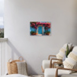 Deur - Hout - Bloemen - Blauw Tuinposter op houten frame 2 cm dik klein -sfeer1