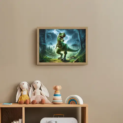 Dino - Jongens - Groen - Blauw - T-Rex Light Box met batterij (Wandlamp kind) middel -sfeer2_kind