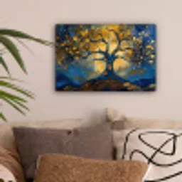 Boom - Levensboom - Blauw - Goud canvas 2cm klein -sfeer1