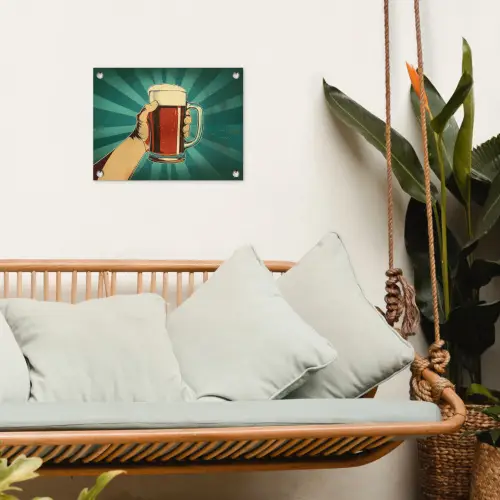 Bierglas - Schuim - Retro - Groen tuinposter los doek klein -sfeer7
