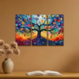 Kleurrijk - Levensboom - Bloemen - Abstract Canvas - Meerluiken 3 luik klein -sfeer5