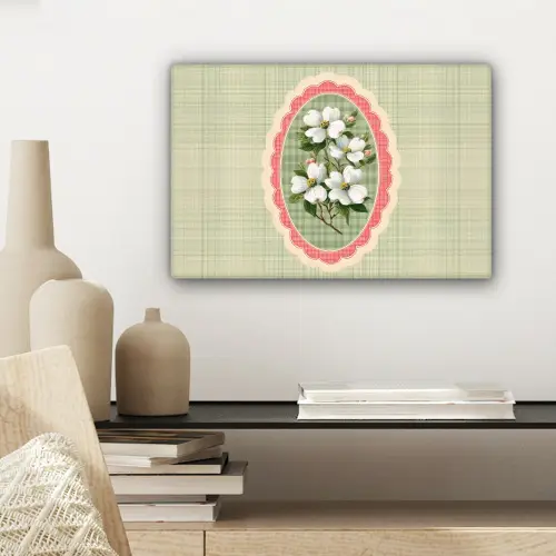 Bloemen - Illustratie - Geruit - Groen canvas 2cm klein -sfeer6