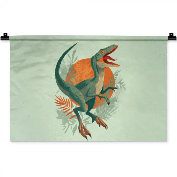 Dino - Bladeren - Grafisch - Groen Wandkleed katoen klein -zz3d
