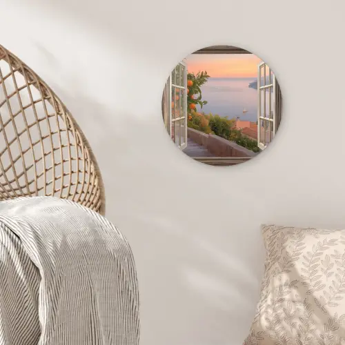 Doorkijk - Uitzicht - Meer - Landschap Wandcirkel kunststof plaat 5mm dik klein -sfeer5