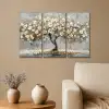 Boom - Abstract - Wit - Bloesem Canvas - Meerluiken 3 luik klein -sfeer1