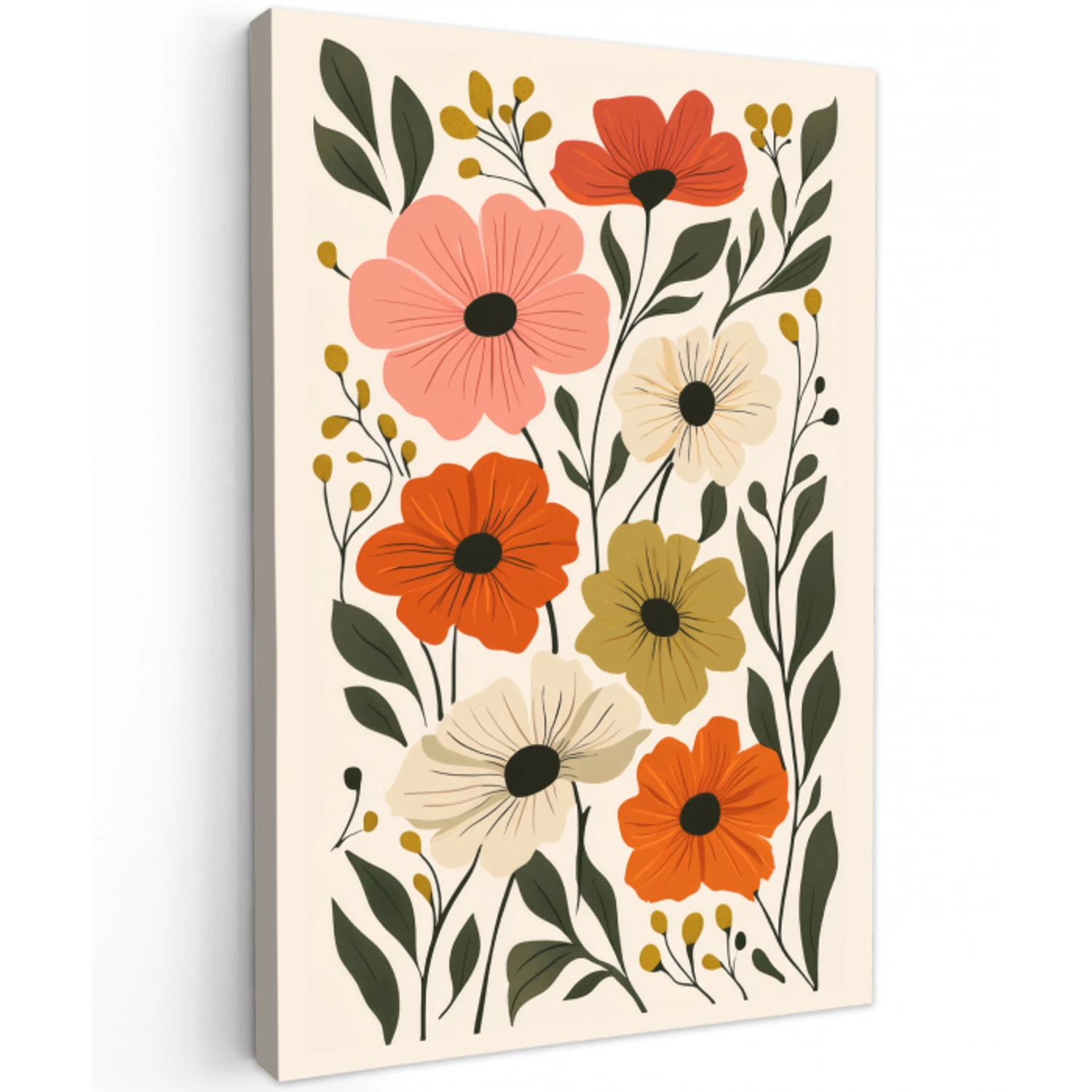 Veldbloemen - Stengels - Blaadjes - Groen Tuinposter op houten frame 2 cm dik klein -3d