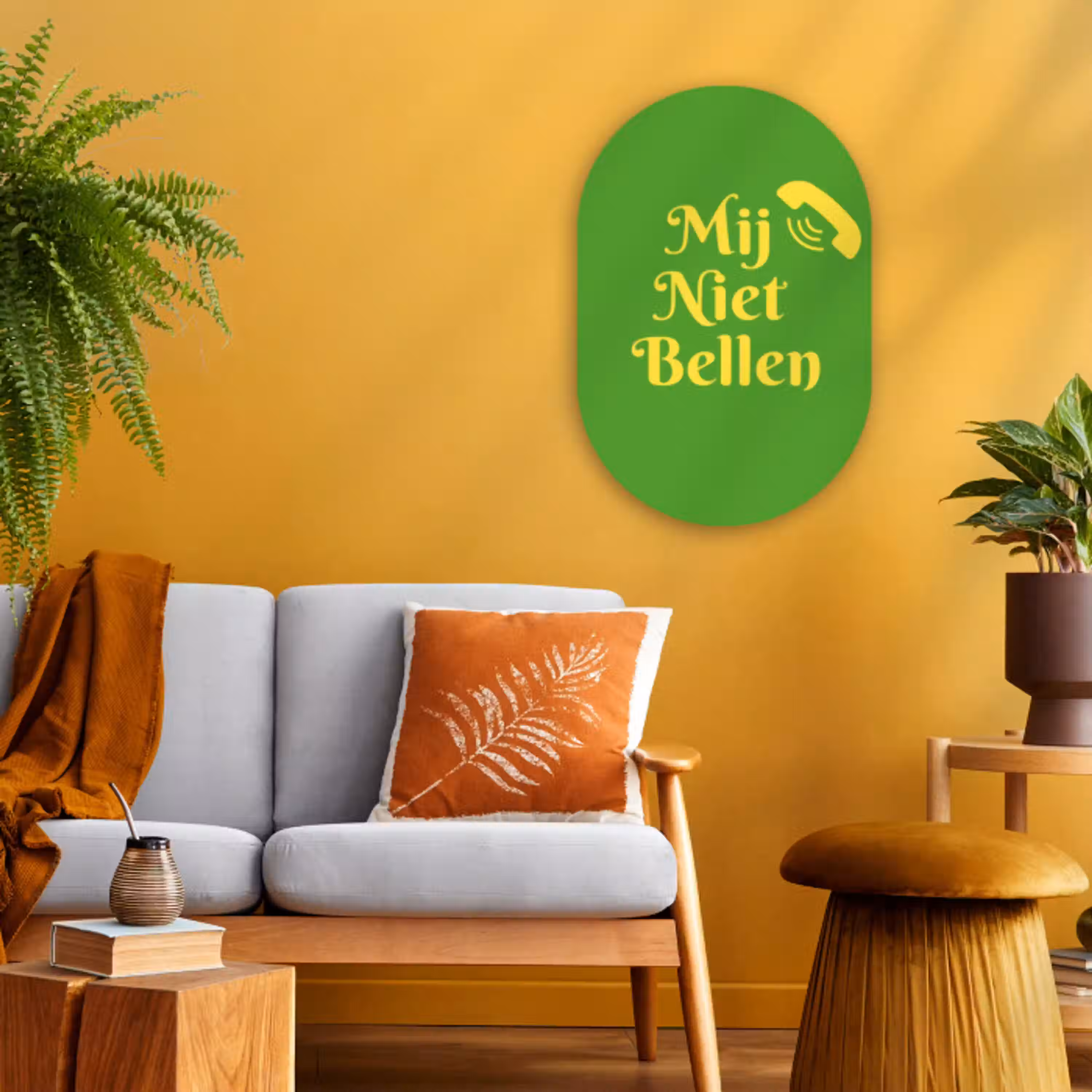 Mij niet bellen - Telefoon - Groen Wandcirkel Ovaal Forex klein -sfeer4