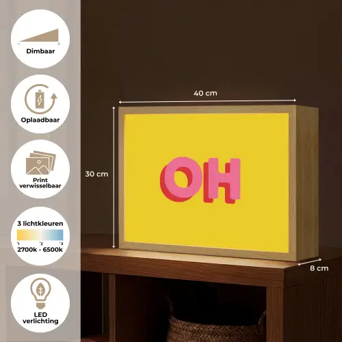 Geel - Roze - Oh - 3D Light Box met batterij (Wandlamp) middel -USP_websiteoverzichtNL