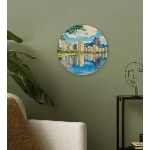 Berg - Skyline - Strand - Water Wandcirkel plexiglas klein -sfeer3