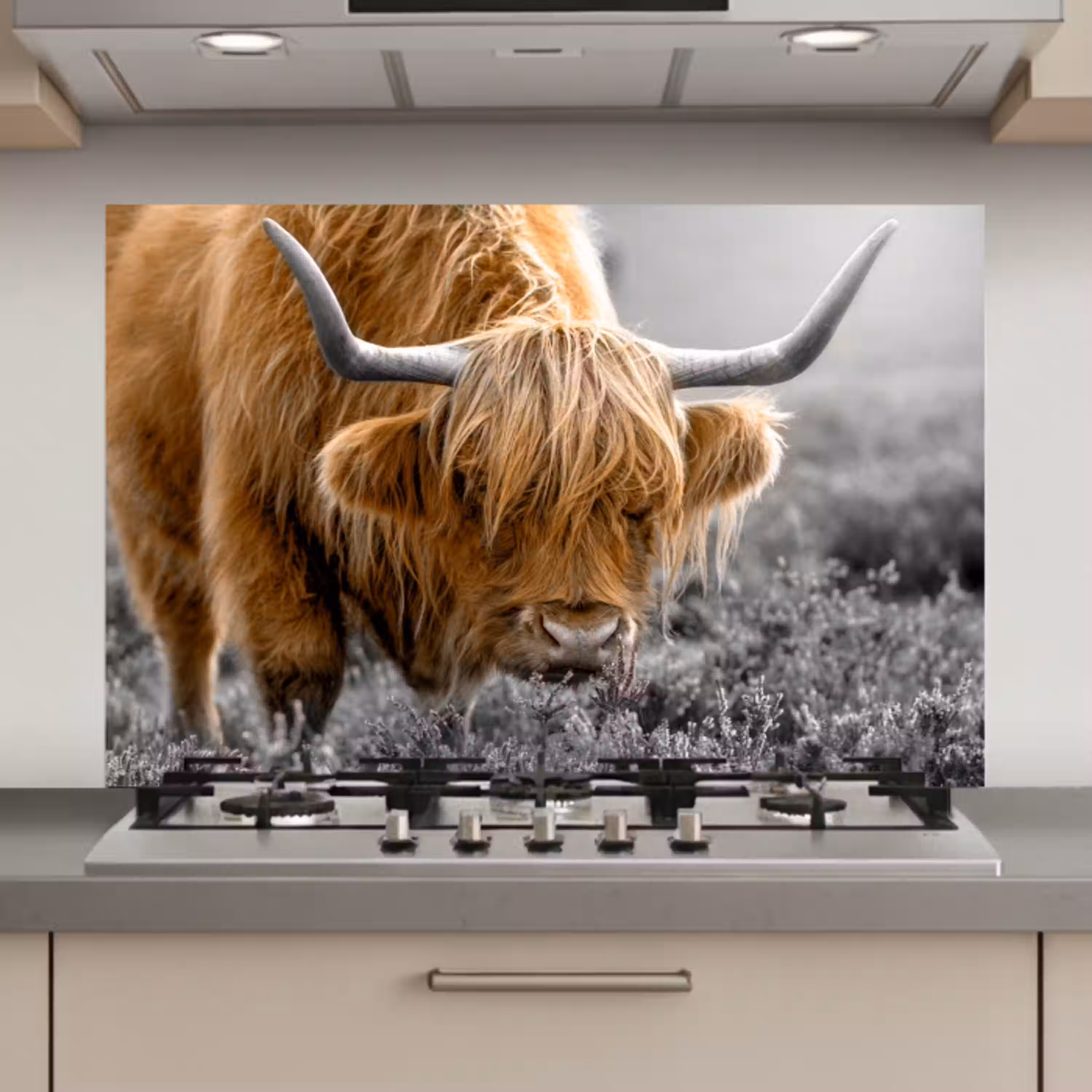 Schotse Hooglander - Dieren - Bruin - Koe - Zwart - Wit - Natuur keuken achterwand spatscherm klein -3d_website