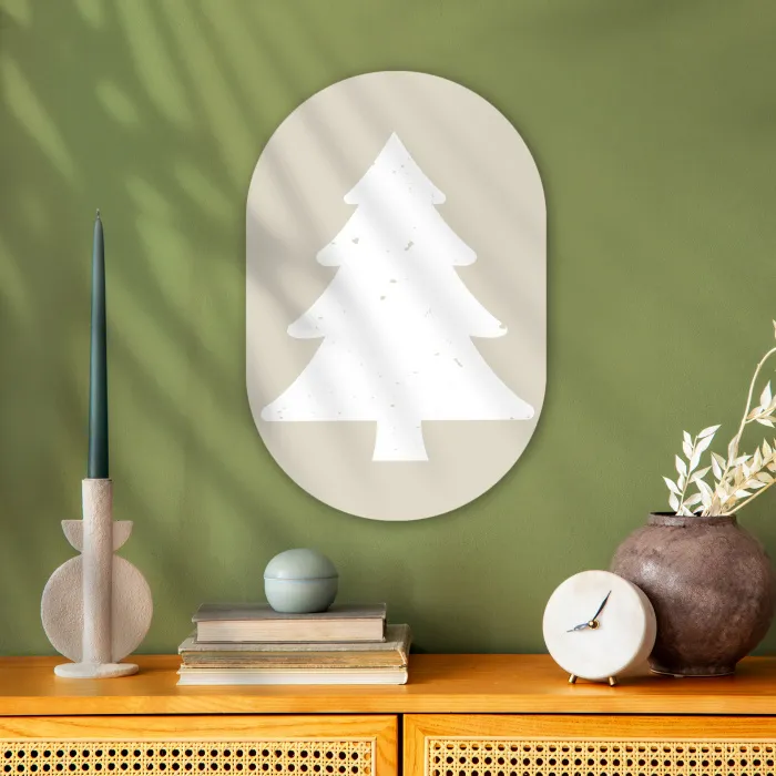 Japandi - Kerstboom - Beige - Kerstversiering Wandcirkel Ovaal Forex klein -sfeer2