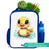 Lief eendje met blauwe ogen en waterspetters Kinderrugzak - Blauw middel -inhoud_NL