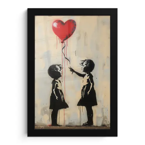 Street art - Banksy - Ballon - Graffiti - Retro fotolijst zwart zonder passe partout klein -3d