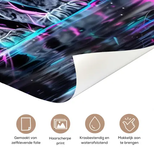 Neon-Löwe auf dunklem Hintergrund mit Namensfeld. deurposter klein -closeup_NL