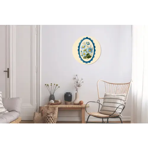 Lijst - Bloemen - Lichtblauw - Illustratie Wandcirkel aluminium klein -woonkamer