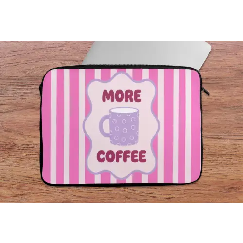 More coffee - Roze - Paars - Strepen - Mok laptophoes neopreen klein -tafel