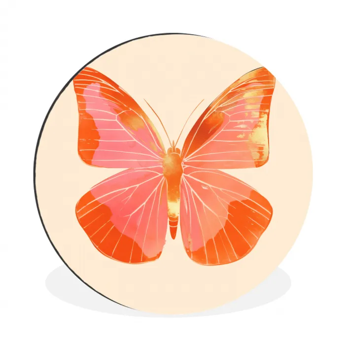 Vlinder - Minimalistisch - Roze Wandcirkel aluminium klein -3d