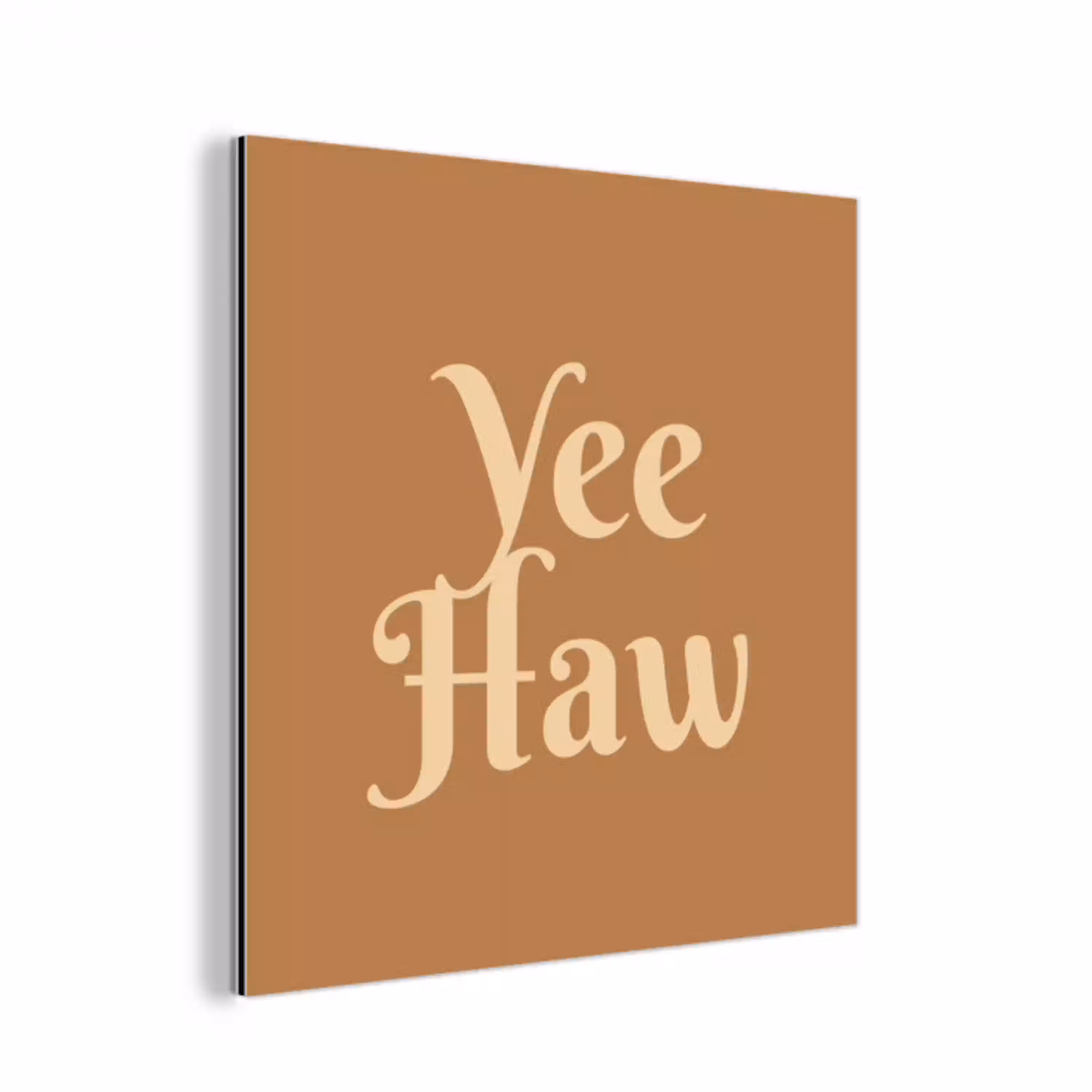 Yee haw - Bruin - Minimalistisch aluminium wit klein -3d