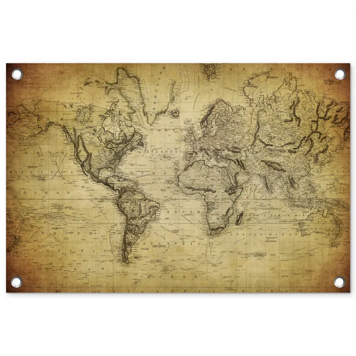 Wereldkaart - Vintage - Antiek - Bruin - Papier tuinposter los doek klein -3d