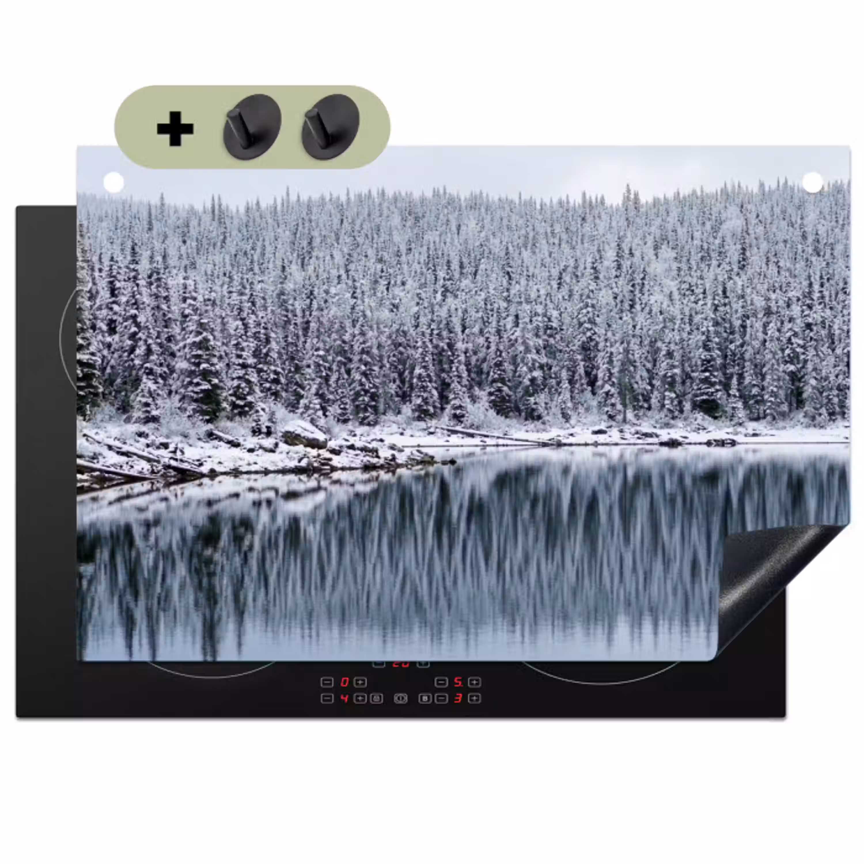 Bos - Reflectie - Meer - Winter - Serene Inductie beschemer met haakjes klein -3d