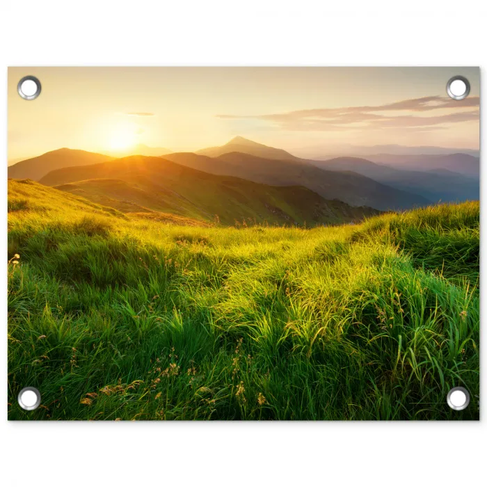 Gras - Heuvels - Zon - Natuur - Landschap tuinposter los doek klein -3d