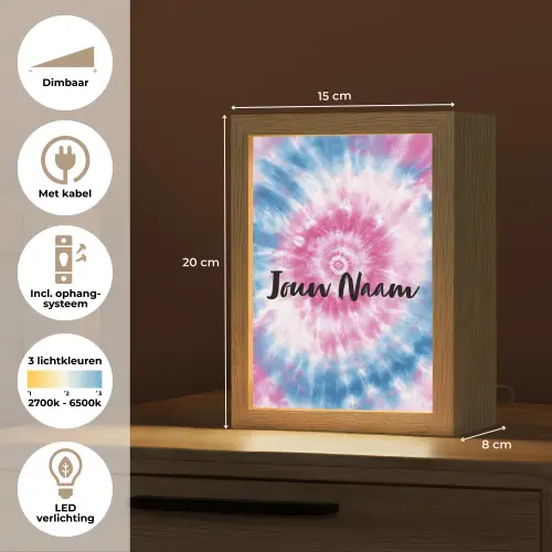 Tie dye - Abstract - Blauw - Roze Light Box met kabel (Kinderlampje) klein -USP_NL