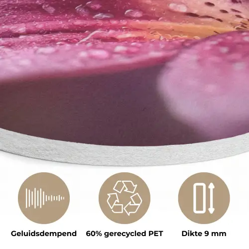 Roze - lelie - Dauwdruppels Akoestische PET Vilt - Rond klein -closeup_NL