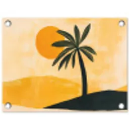 Illustratie - Palmboom - Zon - Heuvels tuinposter los doek klein -3d
