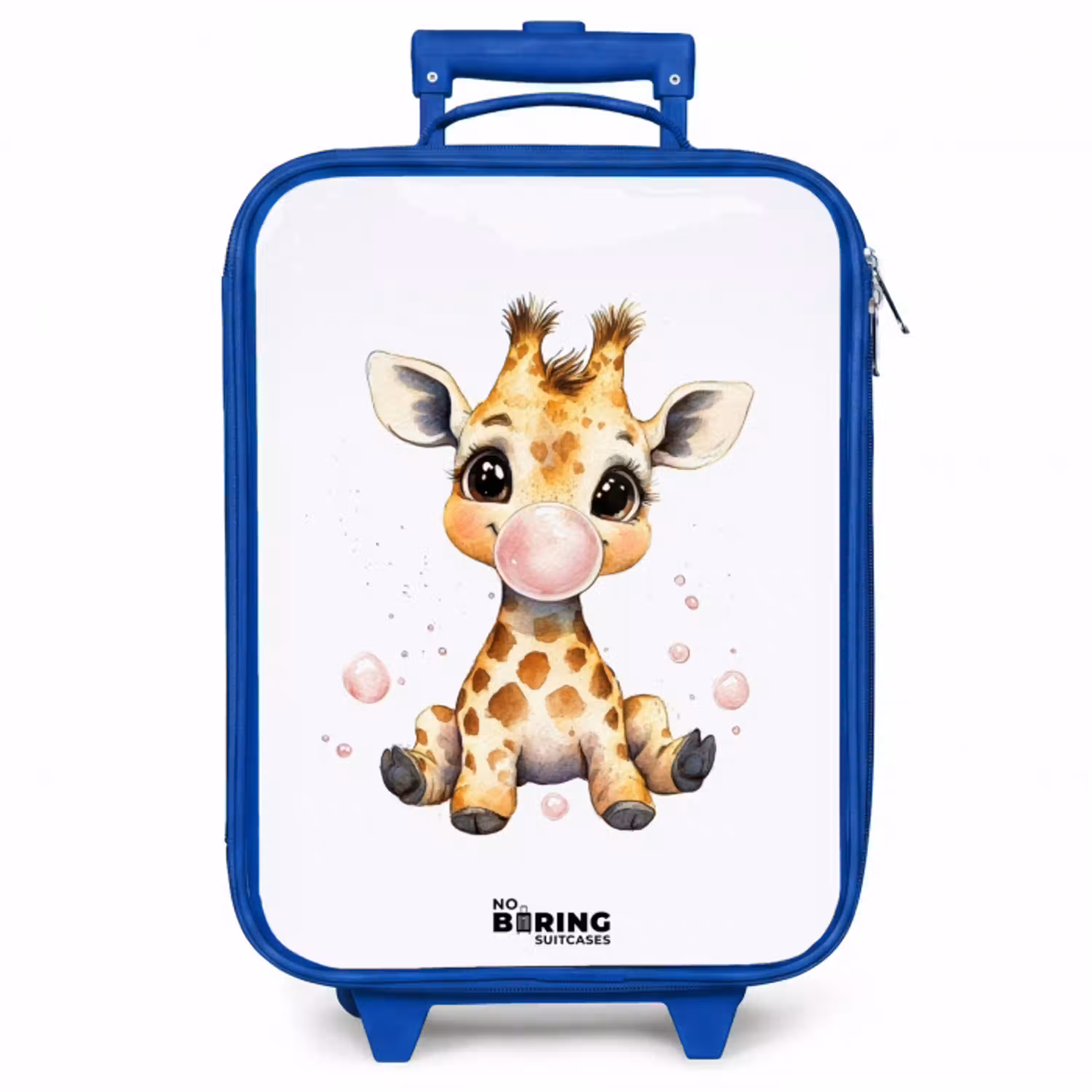 Giraffe met roze kauwgombal Kinderkoffer - Blauw klein -zzz_website3d