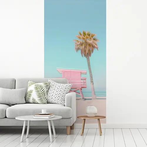 Palmboom - Strandhuis - Roze fotobehang vinyl groot -woonkamer
